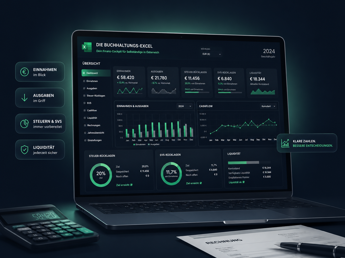 Vorschau der Buchhaltungs-Excel und des Finanz-Cockpits